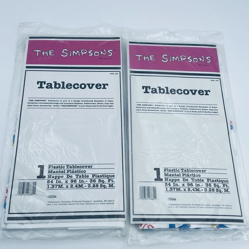 Lot of 2 Simpsons Party Table Covers Vintage 1990 Plastic 54 X 96 New